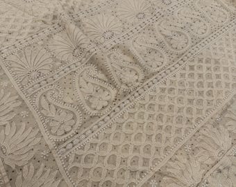 Pure Georgette Beige Chikankari Saree / Hand Embroidered /Free Shipping in US