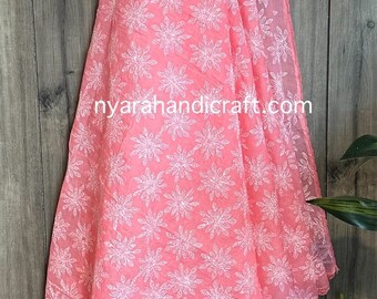 Lucknow Chikankari Coral Pink Cotton Dupatta / Frete grátis nos EUA