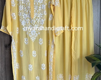 Chikankari Kurta Palazzo on Soft Modal Cotton / Hand embroidered/Free Shipping in US