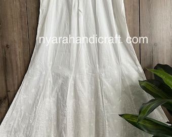Chikankari Pure Cotton White Palazzo / One Size / Free Shipping in US
