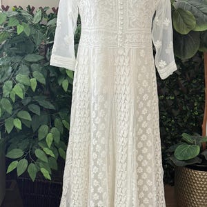 White Chikankari Anarkali on Georgette/ Liner Included/ Free Shipping In US