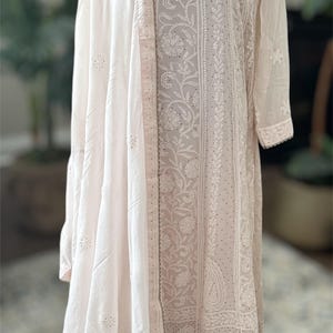 Chikankari Anarkali and Dupatta / Fine Georgette / CUSTOMIZABLE/ Free Shipping in US