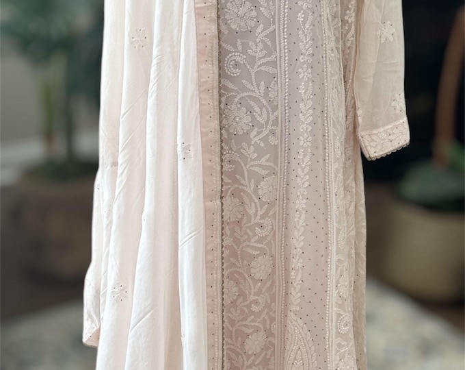 Chikankari Anarkali and Dupatta / Fine Georgette / CUSTOMIZABLE/ Free Shipping in US