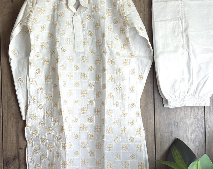 Boys Cream Chikankari Kurta / FREE SHIPPING in US