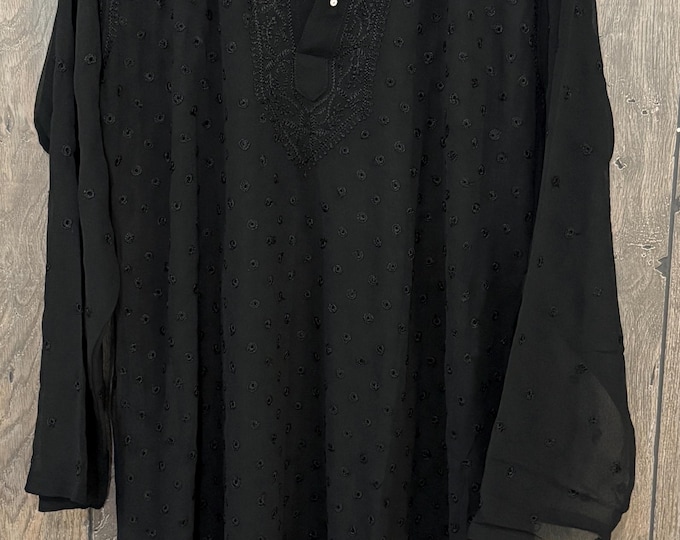 Men's Georgette Black Kurta / Hand Embroidered Chikankari / Free Shipping in US