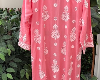 Chikankari Kurta on Soft Modal Cotton /Hand embroidered /Free Shipping in US
