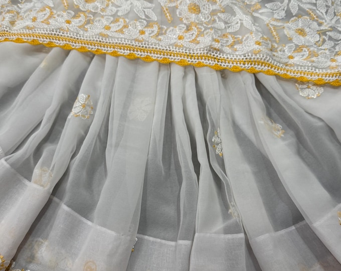 White Chikankari Saree on Georgette /  Hand Embroidered /Free Shipping in US