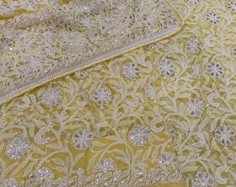 Yellow Chikankari Saree with Gota / Fall and petticoat included/ Free Shipping in US