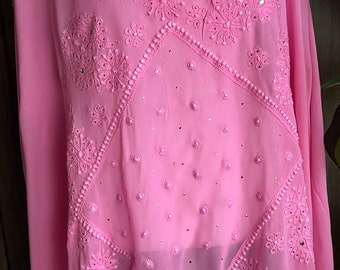 Pink Chikankari Dupatta with Mukaish / Free Shipping in US