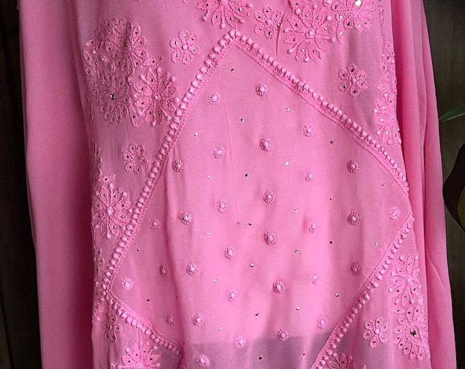 Pink Chikankari Dupatta with Mukaish / Free Shipping in US