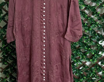 Satin Chikankari Kurta / Hand embroidered /Free Shipping in US