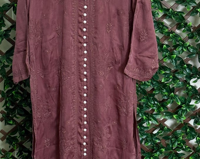 Satin Chikankari Kurta / Hand embroidered /Free Shipping in US