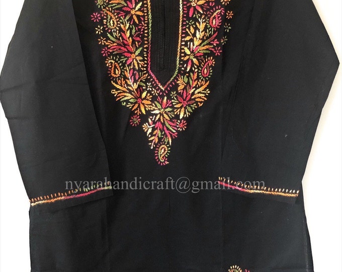 Lucknow Chikankari Black Kurta for Women/ Pure Cotton Blouse/Tunic