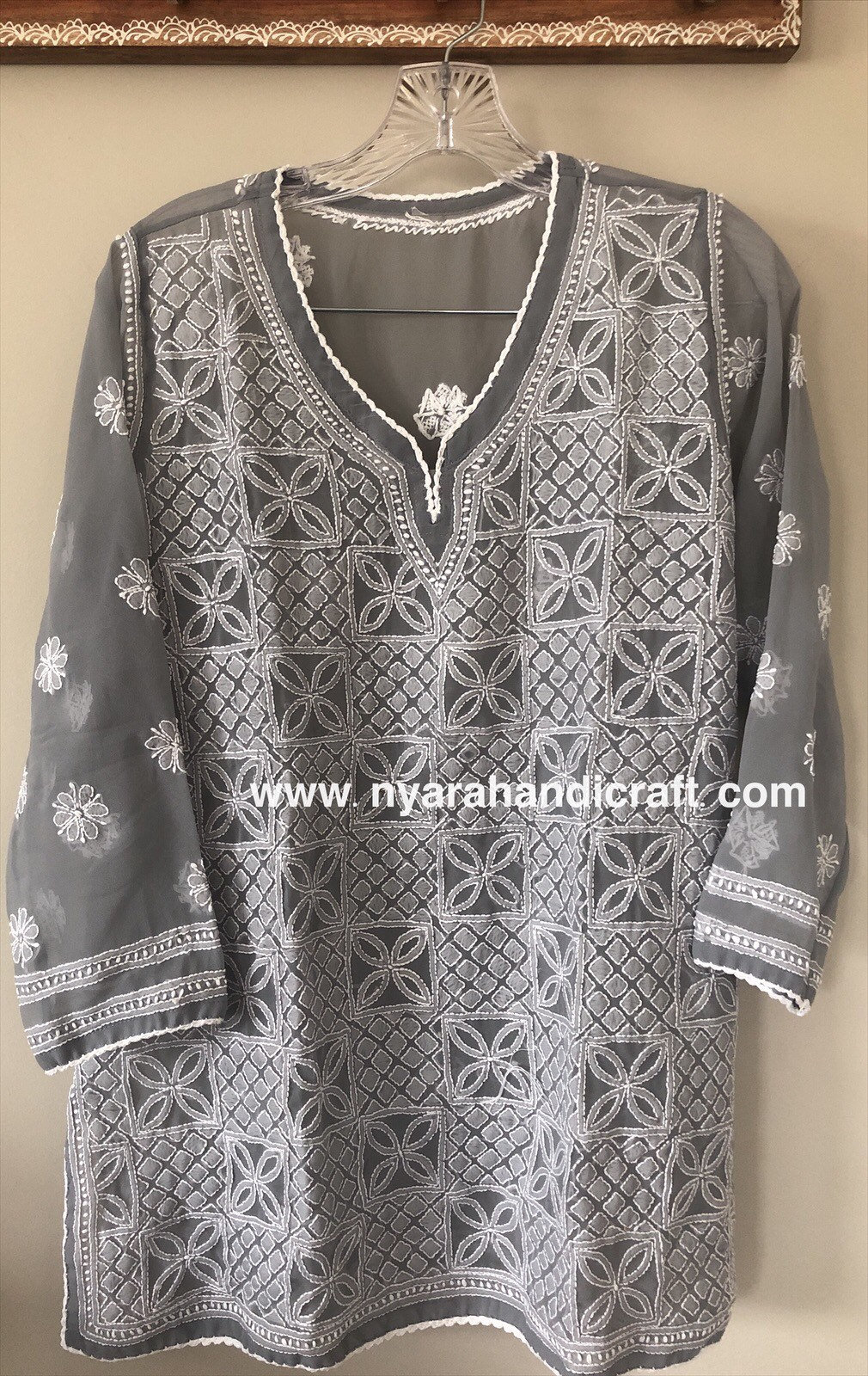 Cotton Chikankari Short Kurti Top Blue mymanjari #68 Cotton Chikankari Short Kurti Top Blue mymanjari