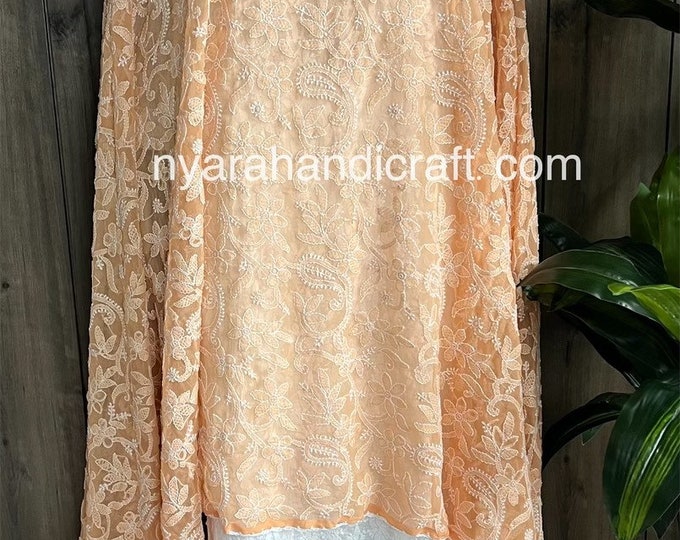 Chikankari Light Orange Dupatta / Extra Long / Hand Embroidered /Free Shipping in US
