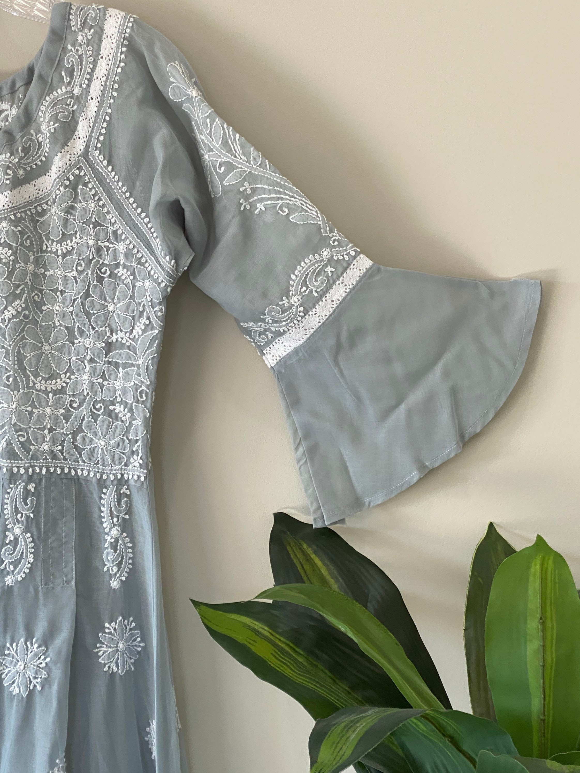 Lucknow Chikankari Gray Cotton Tunic Kurta / Hand Embroidered/ - Etsy