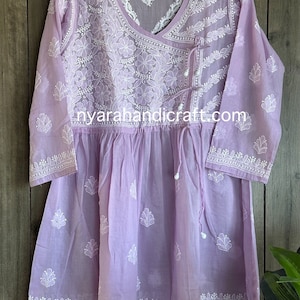 Lavender Chikankari Short Angarkha on Soft Malmal Cotton / Liner included / Free Shipping in US