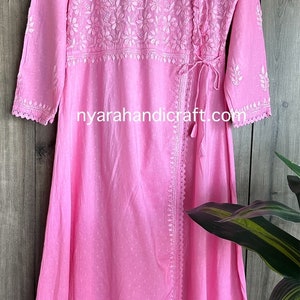 Pink Chikankari Angarkha Pure Cotton /Hand embroidered/ FREE SHIPPING in US