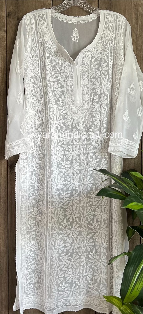 Lucknow Chikankari White Kurta on Georgette / Liner Included