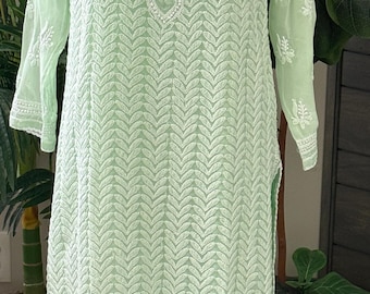 Mint Green Chikankari Georgette Kurta / Liner Included / Free Shipping in US