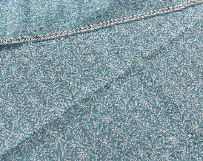 Blue Chikankari Saree on Pure Kota Cotton / Fall and petticoat included/ Free Shipping