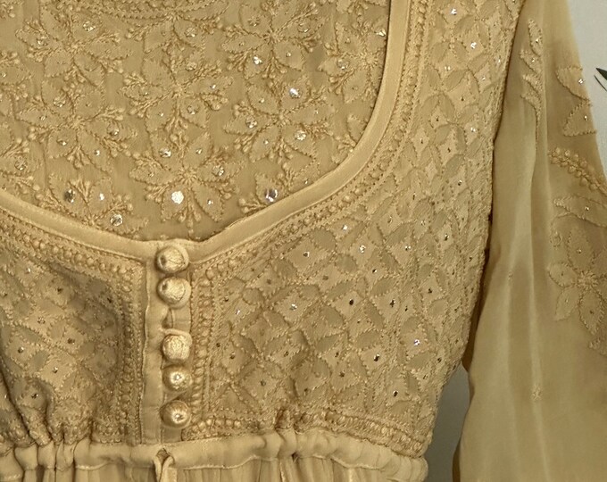 Lucknow Chikankari Beige Georgette Anarkali /Free Shipping in US