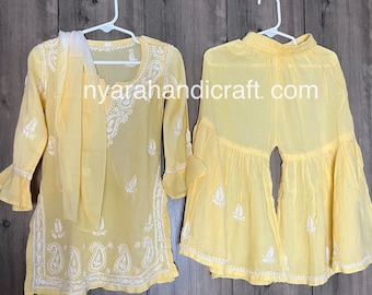 Girls Yellow Kurta Palazzo Set /Soft Modal Cotton /Free Shipping in US