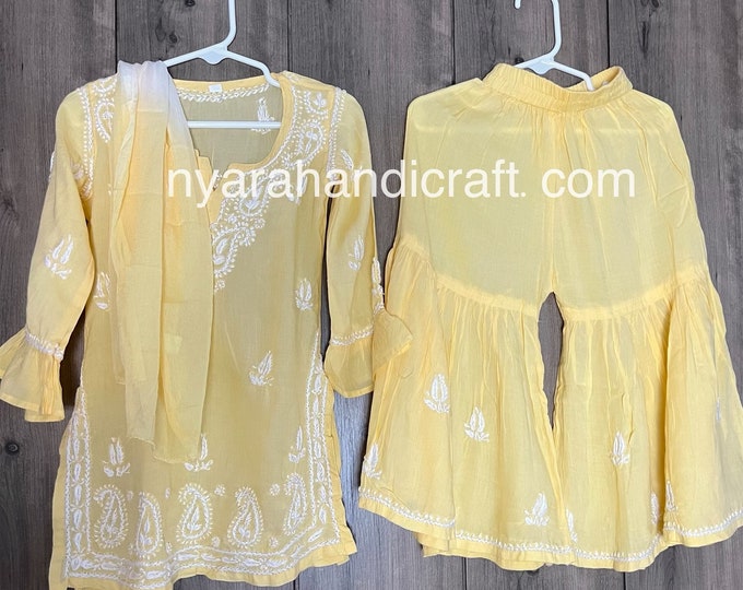 Girls Yellow Kurta Palazzo Set /Soft Modal Cotton /Free Shipping in US
