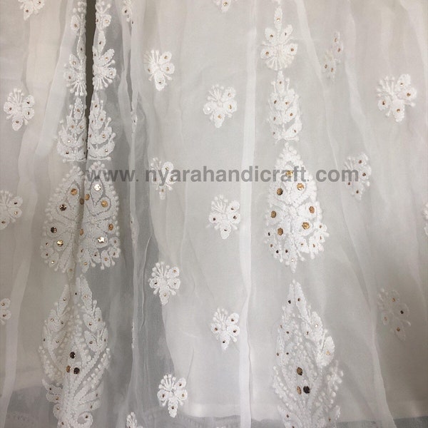 Chikankari white palazzo and chiffon dupatta with Mukaish /Free Shipping in US