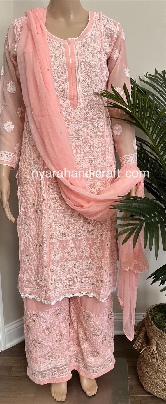 Explore hand crafted Lucknow Chikankari for women, men, children and homes.  | Dresses for work, Embroidery suits, Unstitched suits