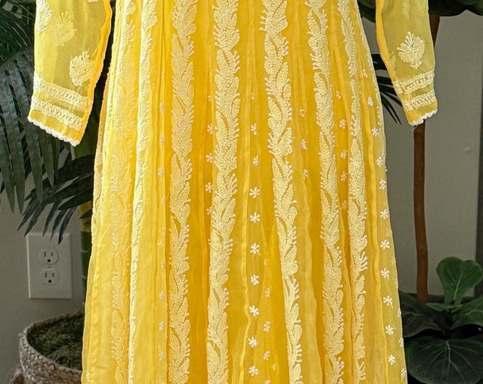 Yellow Lucknow Chikankari Anarkali / Liner Included /FREE SHIPPING
