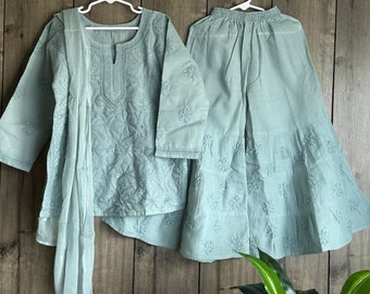 Girls Gray Short Kurta and Sharara Set / Soft Cotton /Free Shipping in US