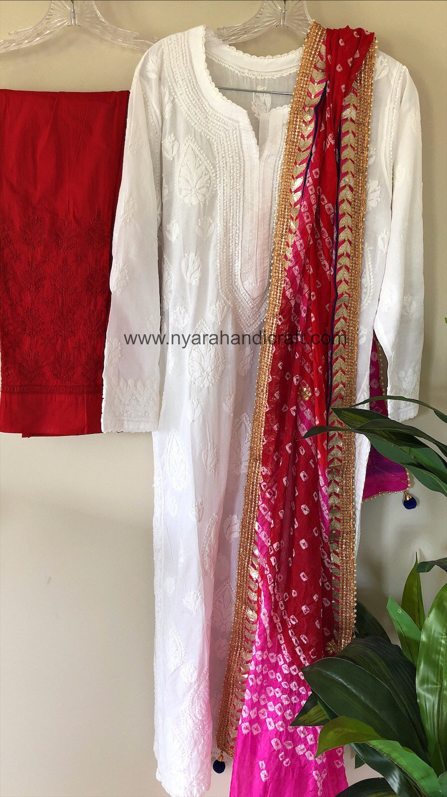 White Cotton Zari Bandhani Dupatta Gotta Suit | eBay