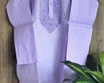 Lavender Chikankari Kurta for Men / Hand Embroidered Kurta/ Free Shipping