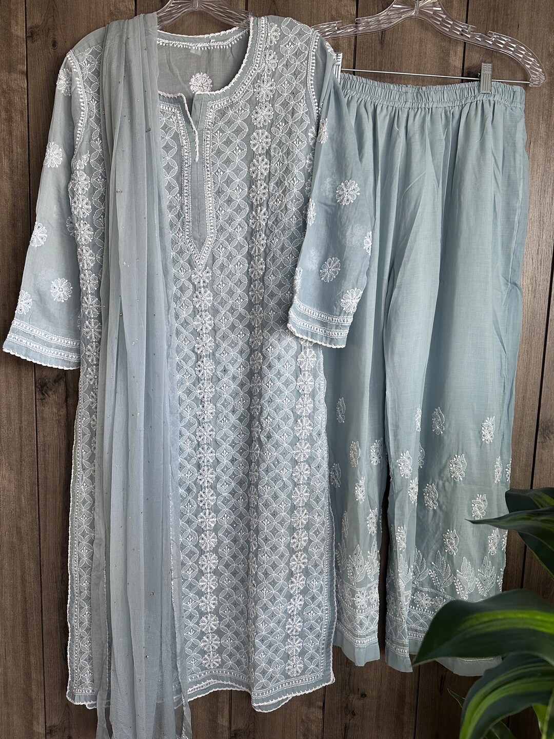 Grey Chikankari Rayon Palazzo