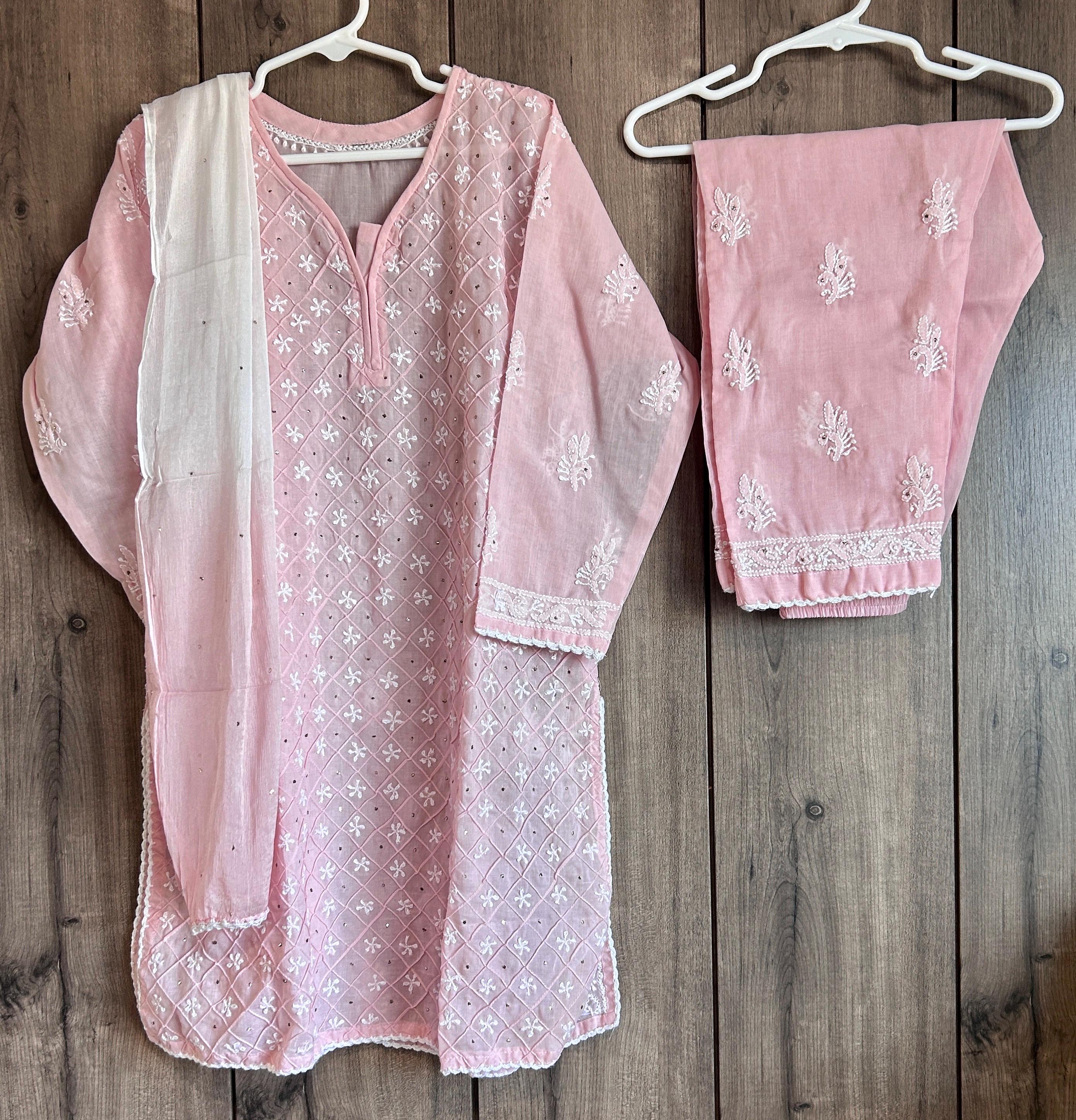 女の子用ピンククルタパラッツォセット / ムカイシュ付きソフト