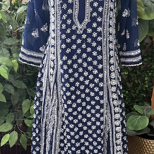 Chikankari Navy Blue Anarkali / Matching liner included /FREE SHIPPING in US