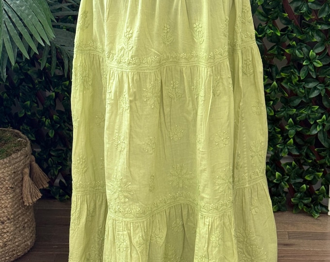 Pure Cotton Skirt Hand embroidered / Chikankari Skirt /Free Shipping in US