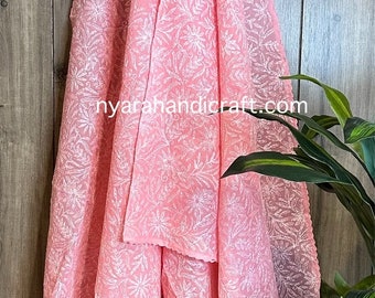 Lucknow Chikankari Coral Pink Cotton Dupatta / Dupatta extra longo / Frete grátis nos EUA