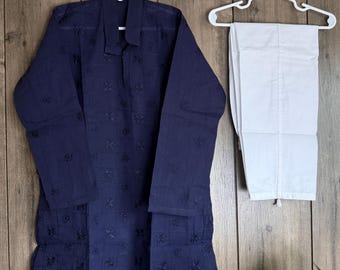 Boys Navy Blue Chikankari Kurta / Ships from Ohio