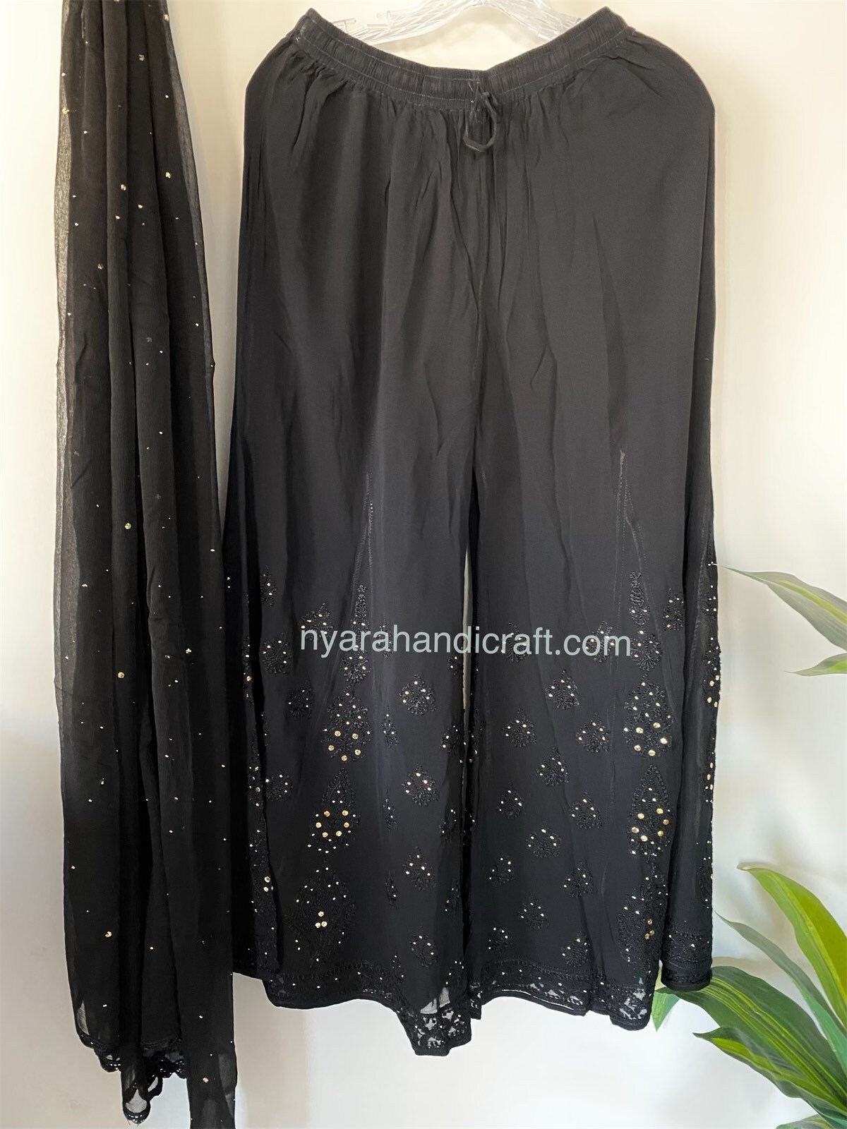 Black Chikankari Suit on fine georgette with Mukaish /Free