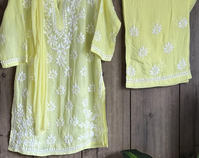 Girls Yellow Kurta Palazzo Set on  Soft Modal Cotton /Free Shipping in US