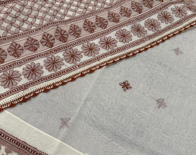 Cream Chikankari Saree on Cotton Super Net  / Fall and petticoat included/ Free Shipping in US