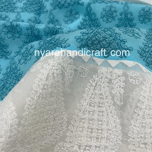 Blue and White Chikankari Saree on Cotton / Petticoat included / Free Shipping in US