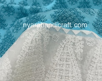 Blue and White Chikankari Saree on Cotton / Petticoat included / Free Shipping in US