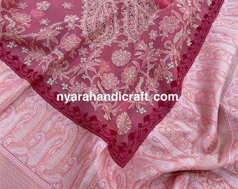Pink Chikankari Saree on Chanderi Silk / Jamawar Border / Fall and petticoat included/ Free Shipping in US