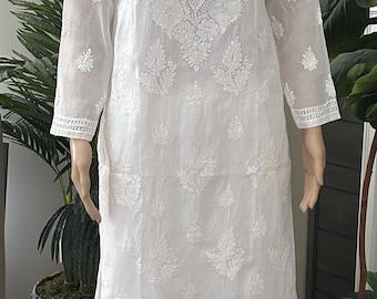 Cotton White Chikankari Kurta   / FREE SHIPPING in US