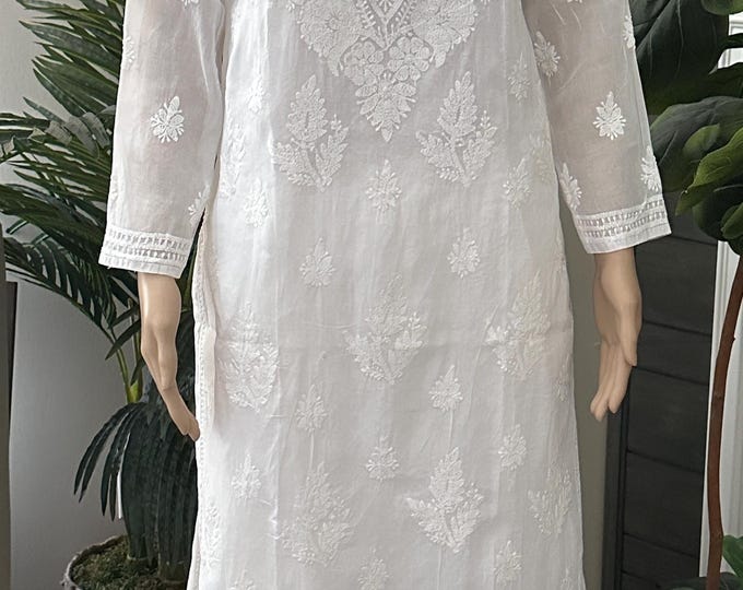 Cotton White Chikankari Kurta   / FREE SHIPPING in US