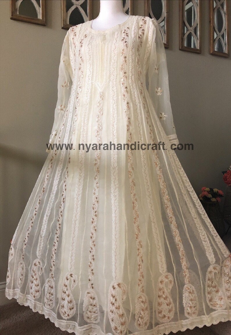 chikankari white anarkali