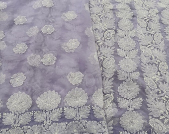 Lilac Chikankari Saree on Georgette /Petticoat included  /Free Shipping in US